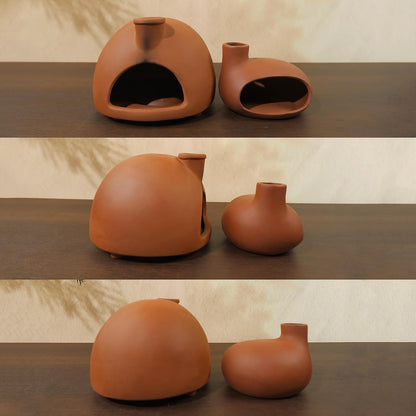 MOUGIGI Terracotta Palo Santo Holder - Modern Chiminea Incense Burner for Yoga, Meditation, and Energy Cleansing - Wood Sticks Dish, Sage Ash Catcher, Smudge Bowl, Cone Burner - Unique Meditation Gift
