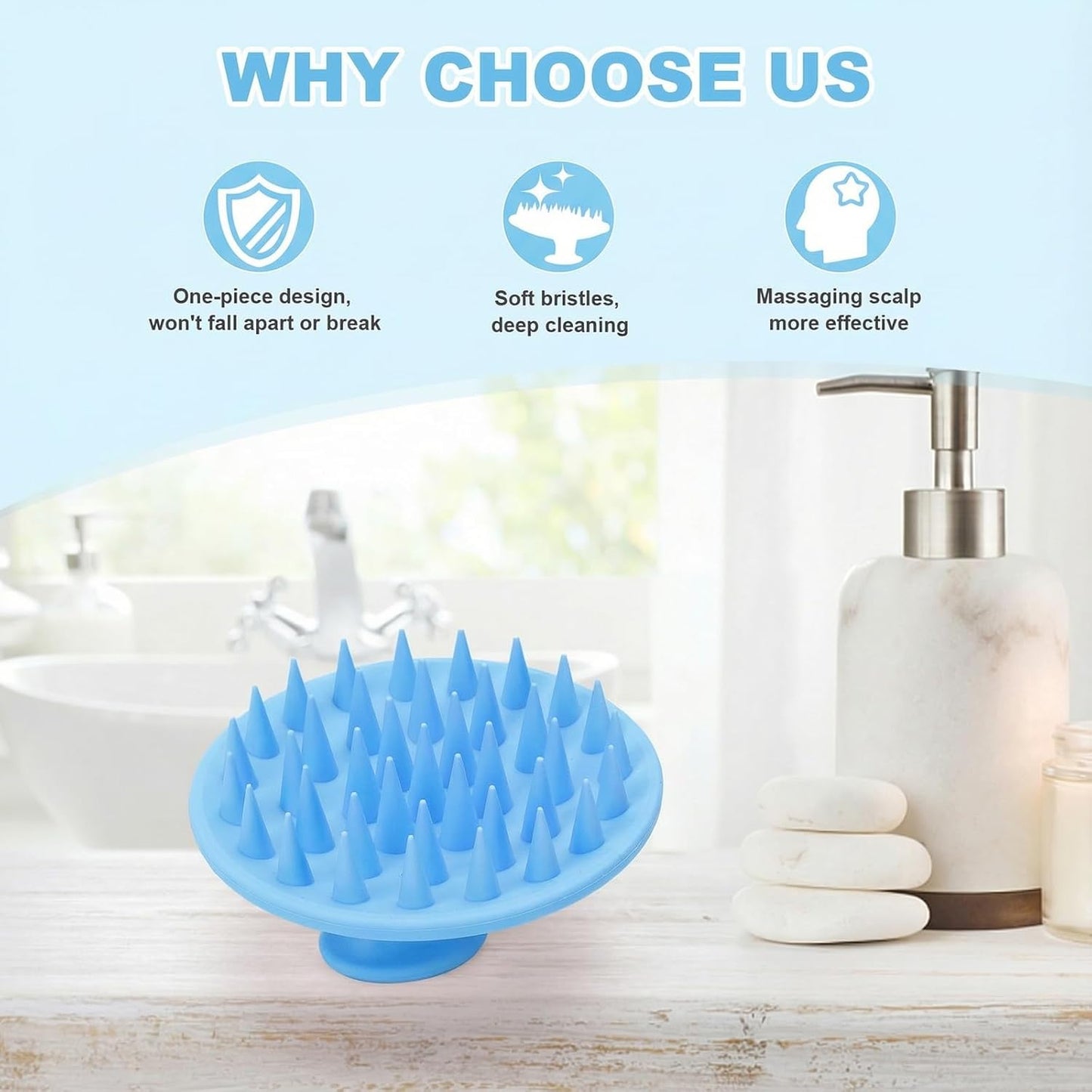 Meartchy Silicone Scalp Massager Shampoo Brush, Scalp Brush for Hair Growth & Dandruff Removal, Hair Scrubber Scalp Stimulator Exfoliator Brush with Soft Bristles for Wet Dry Scalp Care (Black)