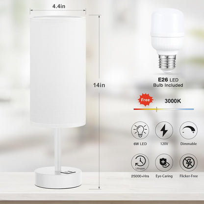 Dicoool Touch Bedside Table Lamp with USB - 3 Way Dimmable Wood Lamp for Bedroom Nightstand, Desk Lamp with Charging Station for Dorm, Living Room, Office, Kids Room, Small, 14in