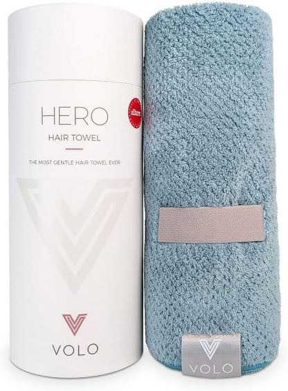 VOLO Hero Hair Towel – Ultra Soft Nanoweave™ Microfiber, Super Absorbent Quick Dry, Reduces Dry Time 50%, Anti-Frizz & Breakage, Secure Snug Strap, Large Wrap for All Hair Types - Luna Gray