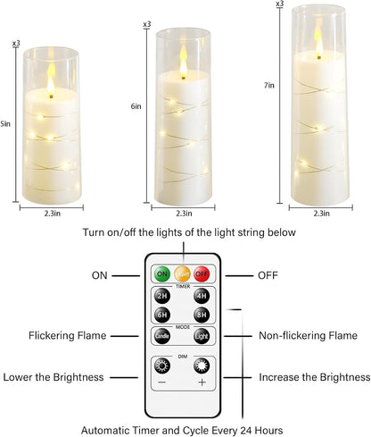 Nimiko Flickering Flameless LED Candles,Battery Operated Candles 24 Pcs with Embedded Star String,Acrylic LED Pillar Candles with Remote,Suitable for Home Decoration to Create an Atmosphere (White)