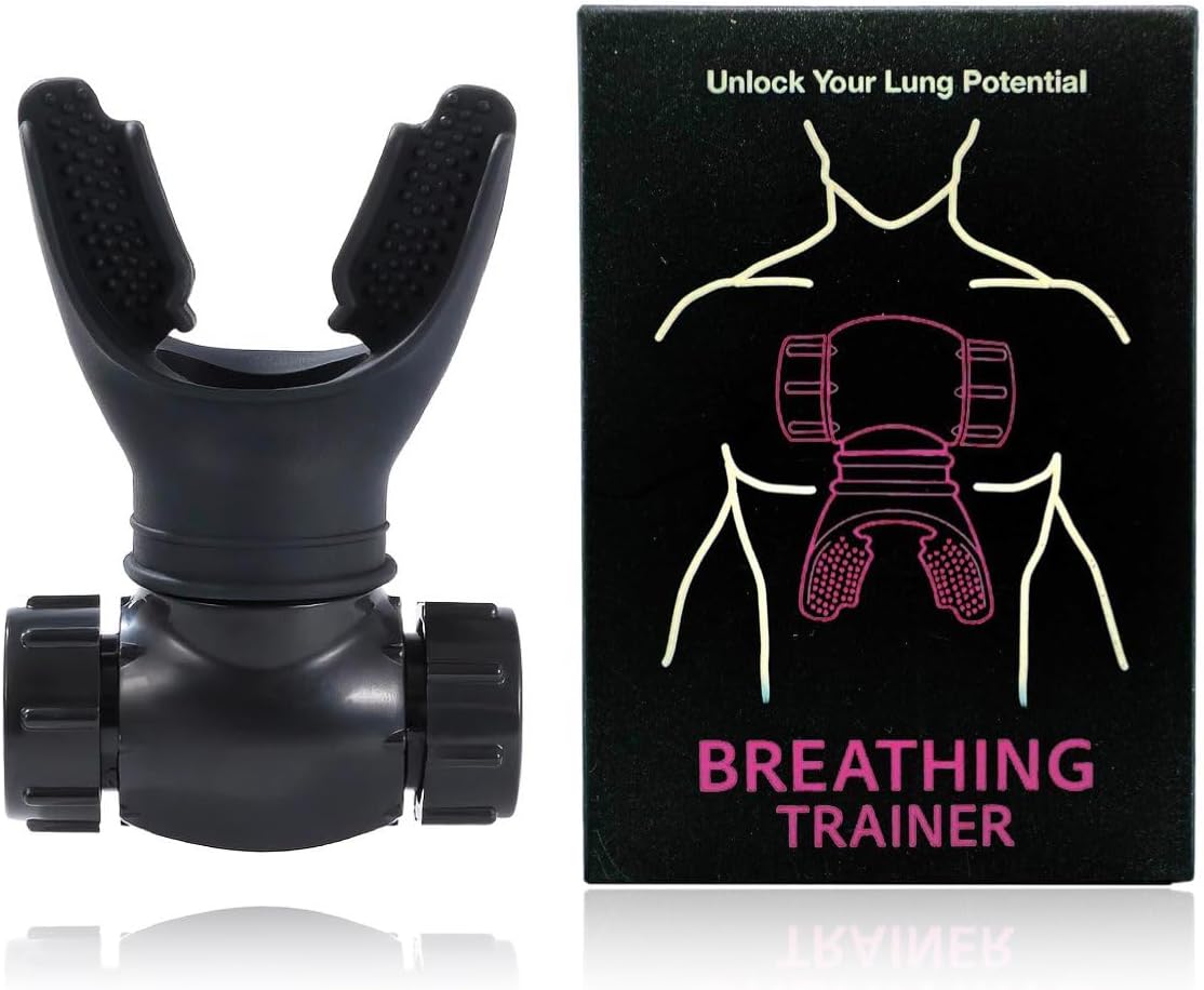 Lung Trainer, Dual-Control Breathing Device for Exercise, Black