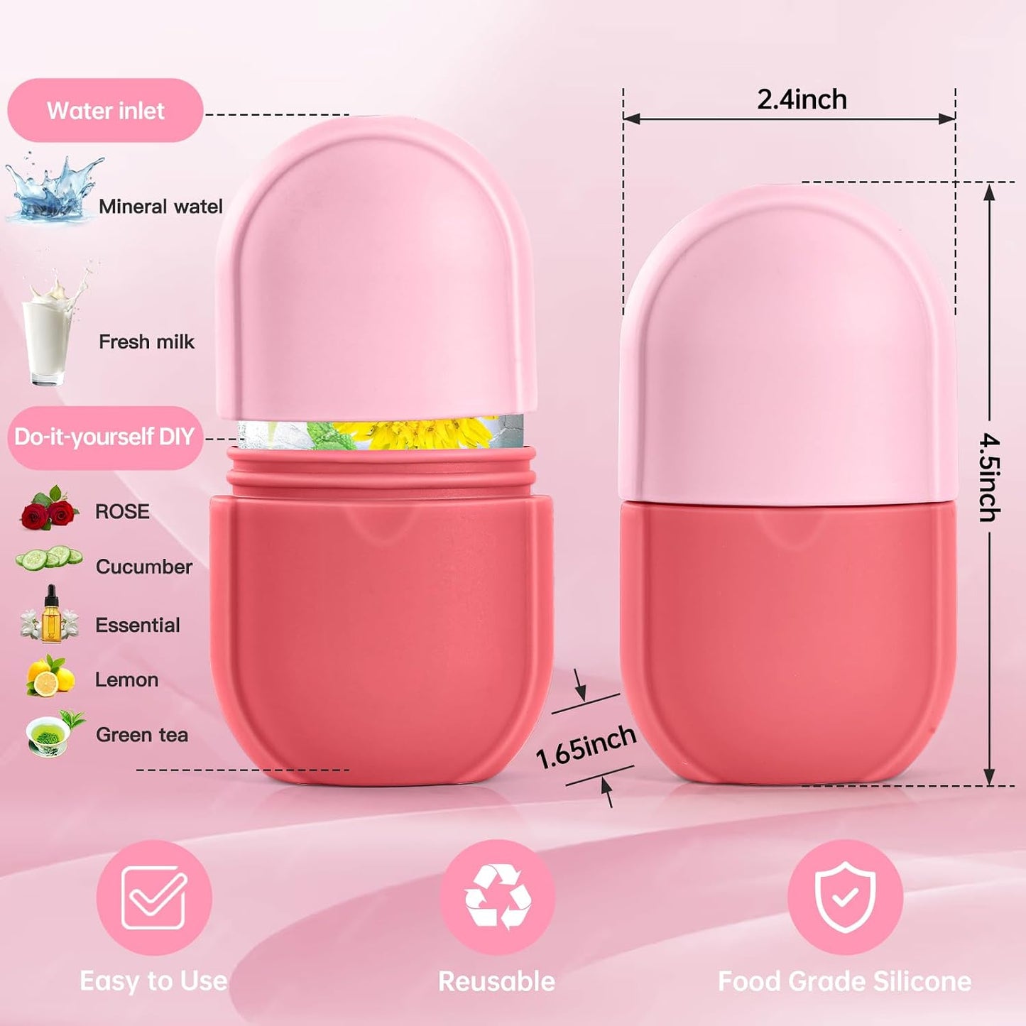 Ice Roller for Face and Eye, Ice Face Roller, Aesthetic Skin Care Tools Gifts for Women Cute Preppy Stuff,Silicone Ice Mold for Beauty(Pink)