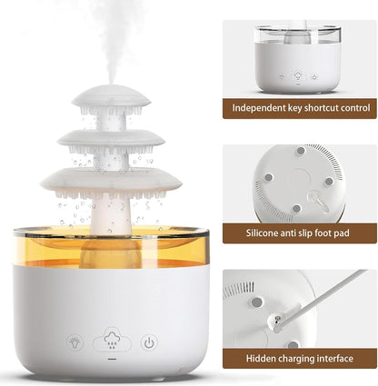 Bedroom Cloud Rain Humidifier, Essential Oil Diffuser with 7-Color LED Mood Light, Bedroom Sleep Aid with White Noise Rain Sound, Auto Shutdown Protection, Suitable for Home/Office/Daycare (White)
