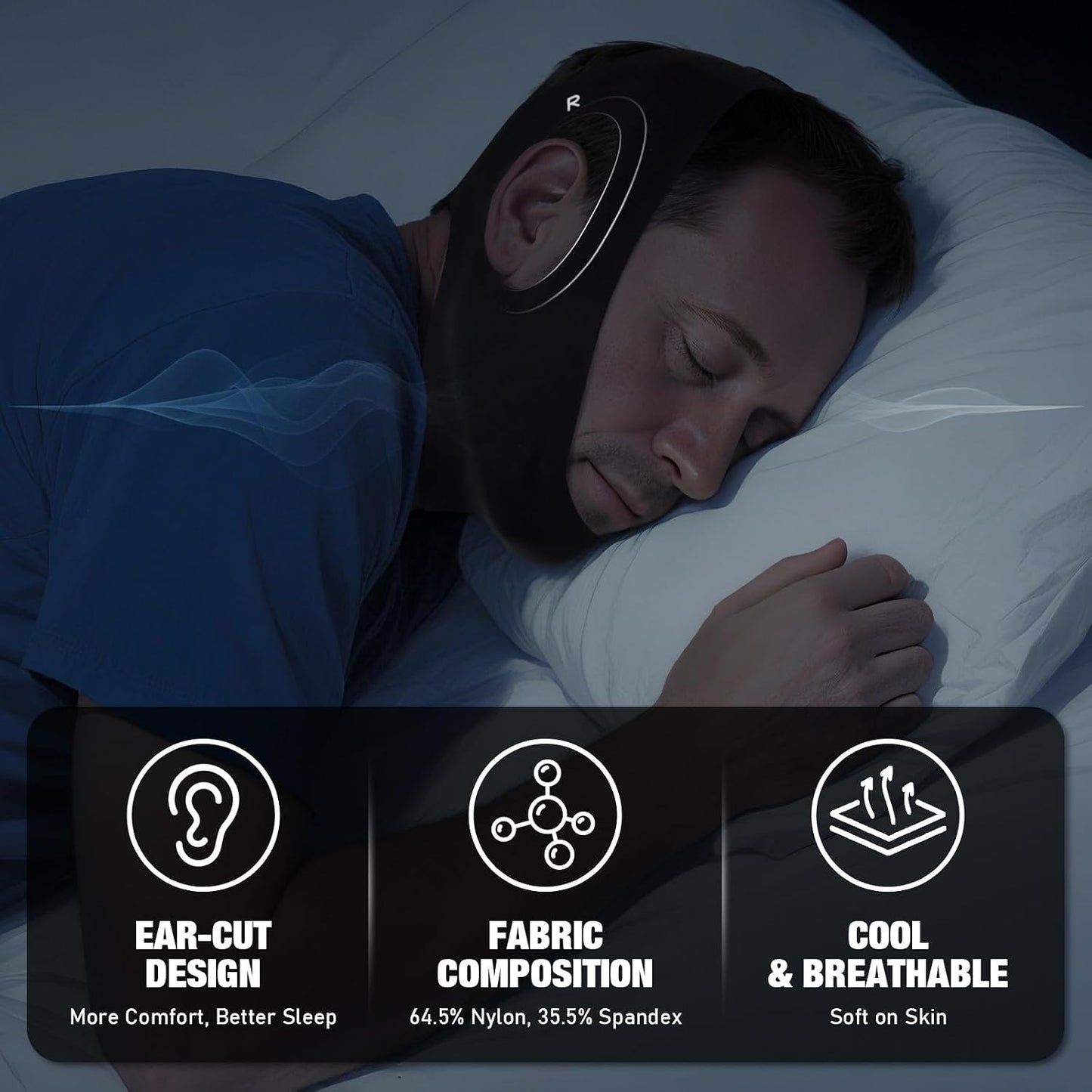 2 Pack Anti Snore Chin Strap for Sleeping, Jaw Tape Mouth Snoring Sleep Devices Stopper, Cpap Users Breathing Head Mouthpiece Solution Keep Closed, Mandibular Advancement Reducing Aids Men Women