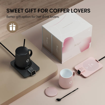 Coffee Mug Warmer & iKago Mug Set, Accurate Temperature Control Smart Heated Mug for Desk, Electric Coffee Warmer with Auto Shut Off & Real-Time Temp Display, Gifts for Men Women, 15oz Ceramic Mug