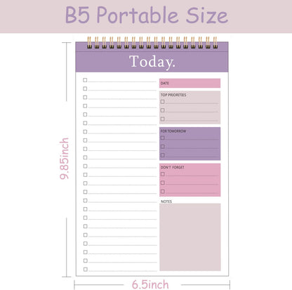 3 Pack To Do List Notepad, 52 Sheets Mix Color Tear Off, 6.5" x 9.8" Double Sided Spiral Checklist Planning Notebook for Adults and Kids Classroom Office Gifts(Blue, Green, Purple)