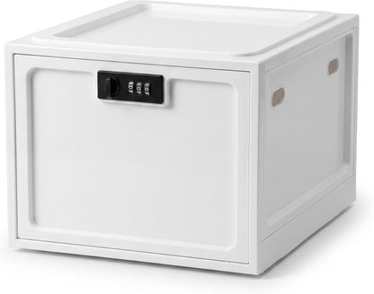 Medicine Lock Box for Safe Medication, 10L Lockable Storage Box for Fridge/Snacks Food, Phone Lock Boxes with Combination Code for Home/Dorms/Office Storage (1, Translucent White)