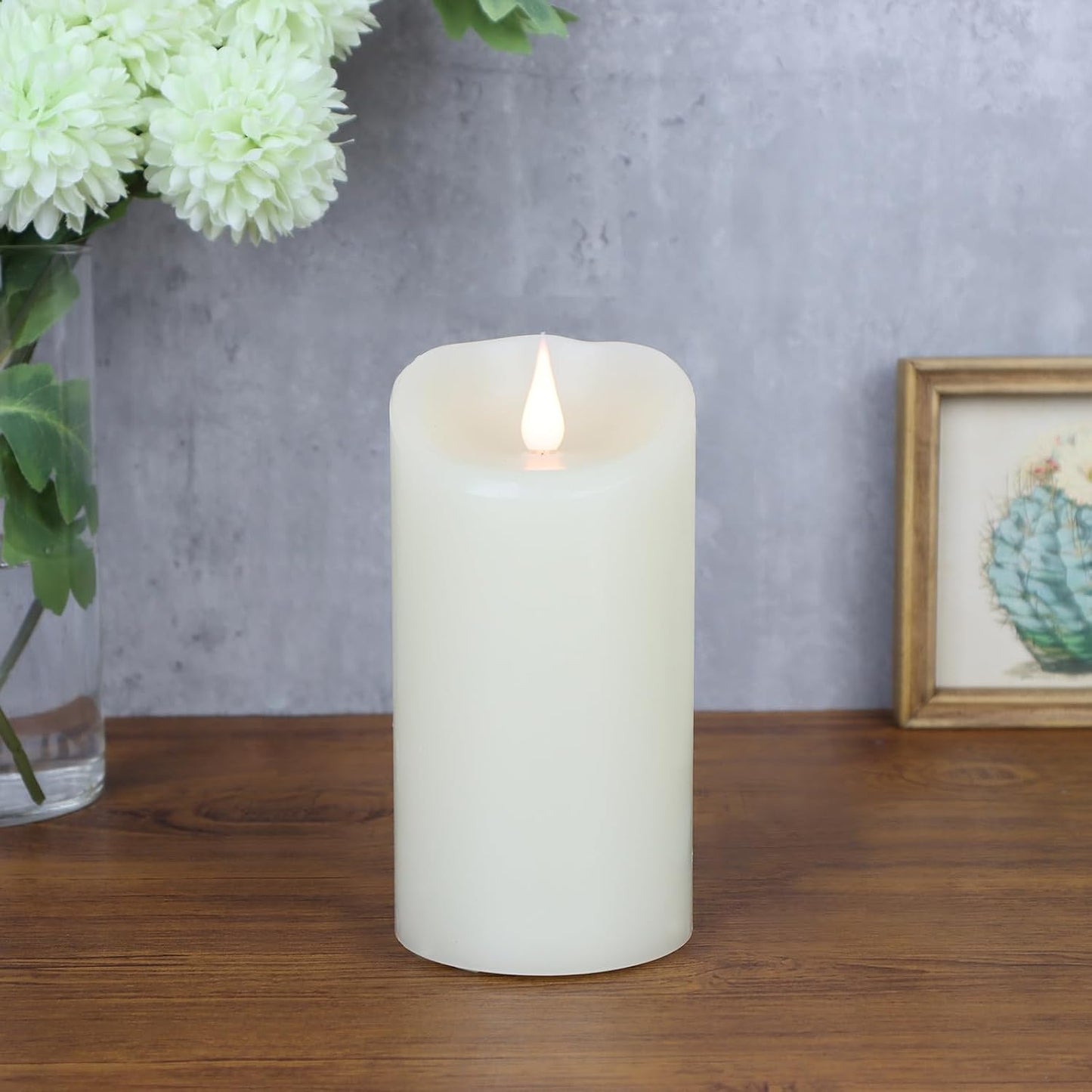 TECHLONG Flickering Flameless Candles with 3D Moving Flame, Last 1000+ Hours Battery Operated Candles with Timer, Ivory Real Wax Pillar Electric LED Candle for Wedding Christmas Party/3" x 5"