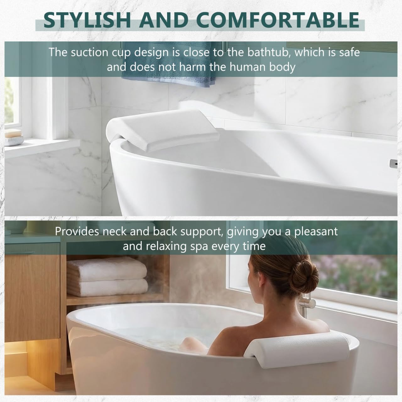POPETPOP Bath Tub Pillow, Pu Bath Neck Pillows for Tub with 2 Suction Cups | Bath Essentials Neck Pillow for Head and Neck Support, Wave Bath Pillow for Home, Salon, Spa, Bathtub (11.59'' X 5.70'')