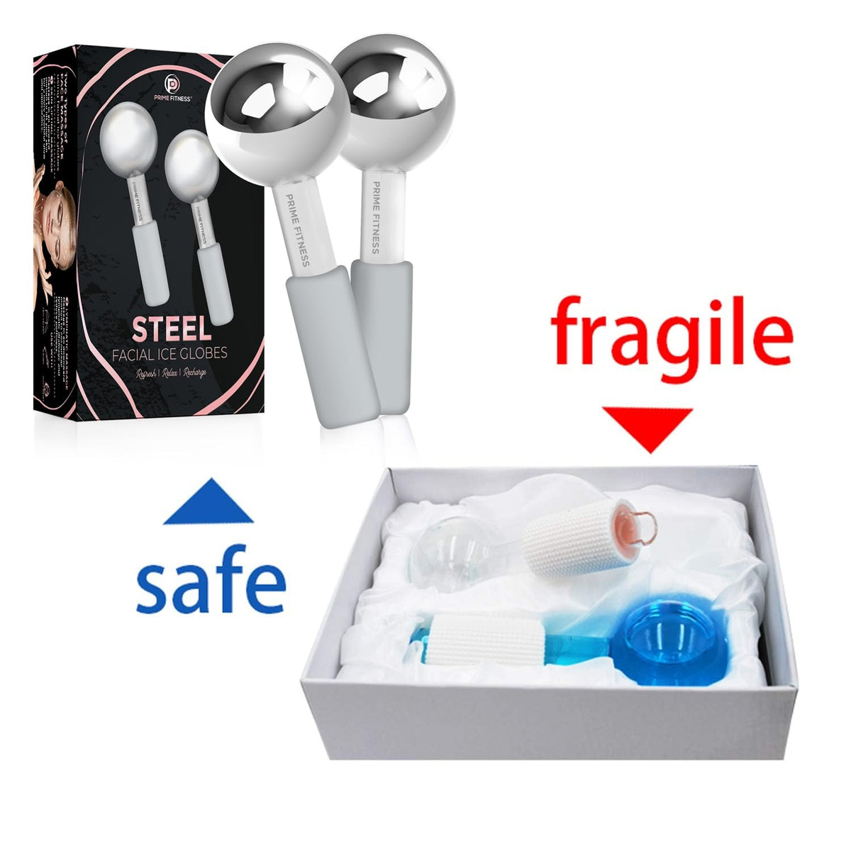 Ice Globes for Facials | Unbreakable Steel Cooling Roller | Cryo Sticks for Face | Massager for Face Neck & Eyes | Skin Care for Dark Circles, Puffiness, Wrinkles, Collagen Production (White)
