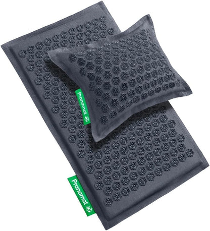Pranamat Acupressure Large Mat and Pillow Set, Premium Acupressure Therapy for Pain Relief and Relaxation, Handcrafted in Europe with Sustainable and Natural Materials (Obsidian)