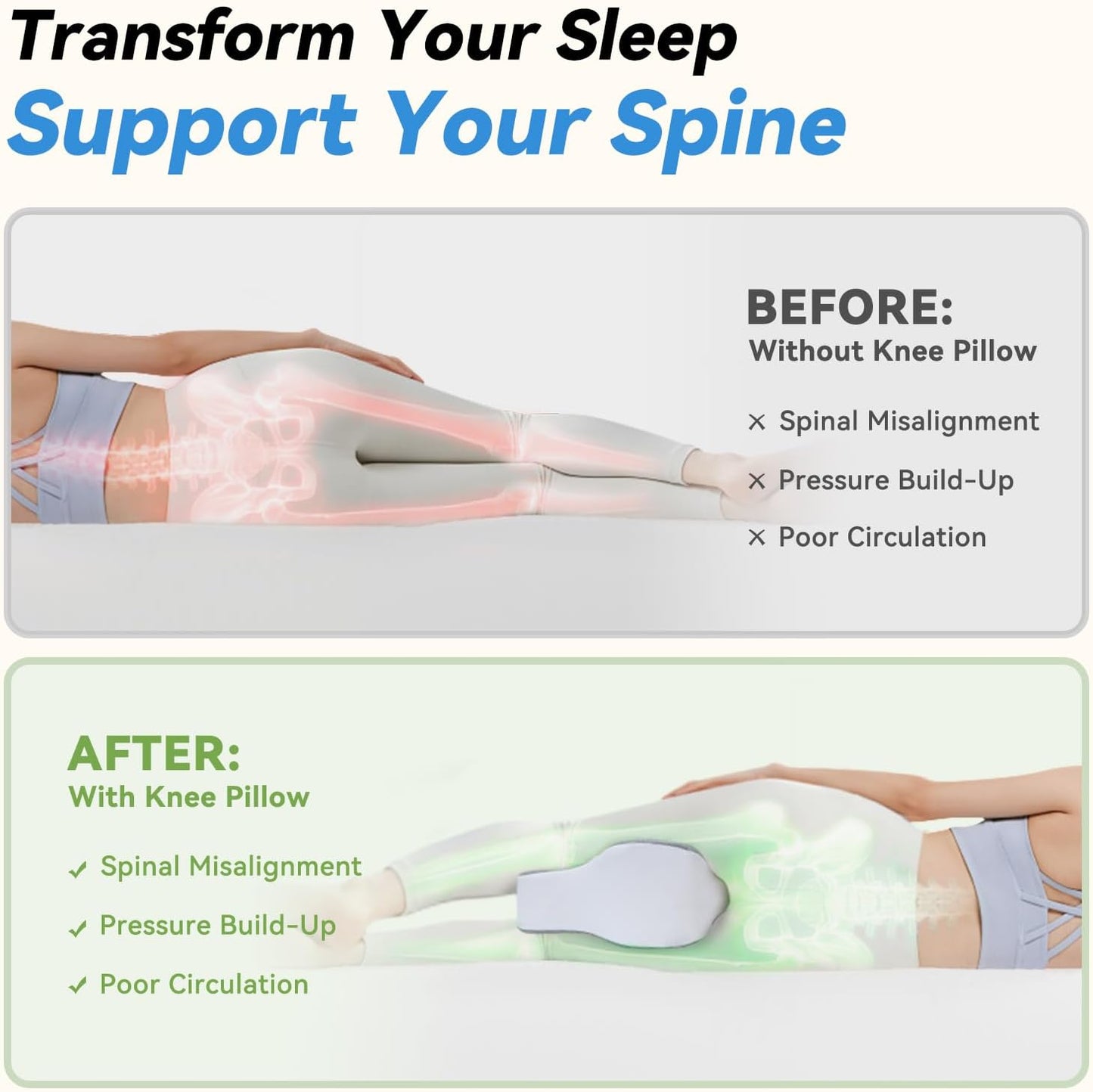 UJPFEO Knee Pillow for Side Sleepers,Leg Pillows for Sciatica,Knees,Hips,Joints Between Legs,Back Pain Relief When Side Sleeping Spine Alignment Support for Knee Surgery Recovery