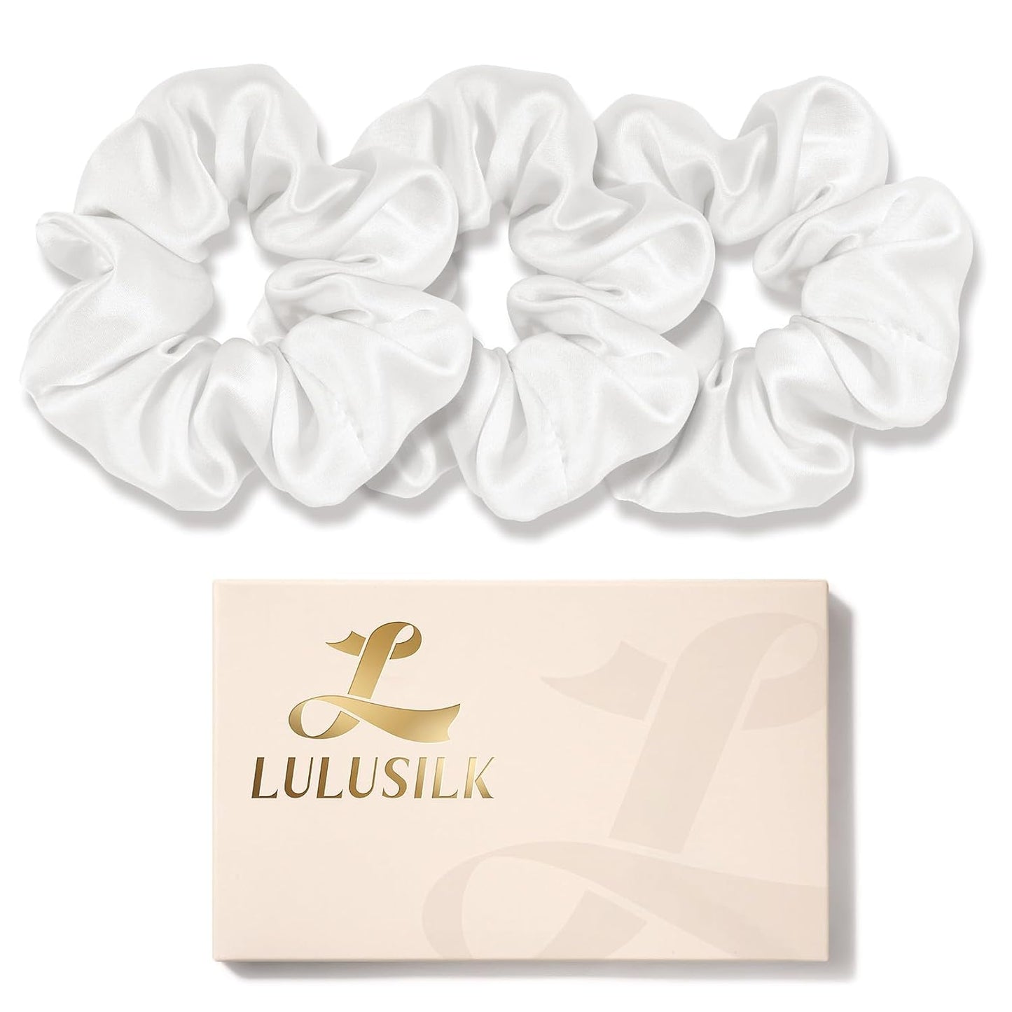 LULUSILK Silk Scrunchies for Hair Sleep, 100% Real Mulberry Silk, No Damage Hair Ties for Women and Girls, Classic Black, Pack of 3
