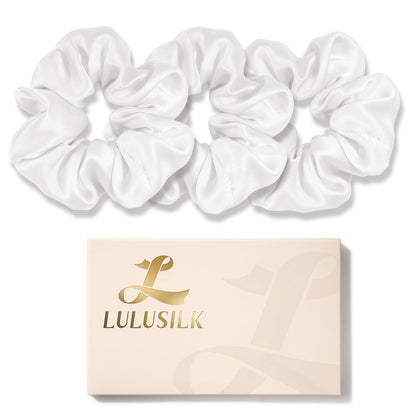 LULUSILK Silk Scrunchies for Hair Sleep, 100% Real Mulberry Silk, No Damage Hair Ties for Women and Girls, Classic Black, Pack of 3