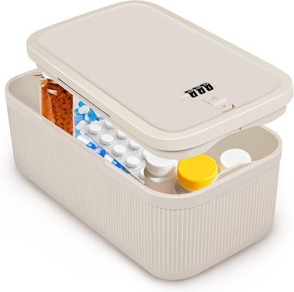 Small Lock Box, Lockable Storage Box with Combination Code for Medication Safe, Medicine Lock Box for Pills/First Aid Kits/Food/Snack Phone Jail, Locked Container for Home/Fridge/Office/School (Pink)