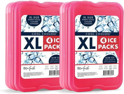 Cool Coolers by Fit & Fresh 4 Pack XL Slim Ice Packs, Quick Freeze Space Saving Reusable Ice Packs for Lunch Boxes or Coolers