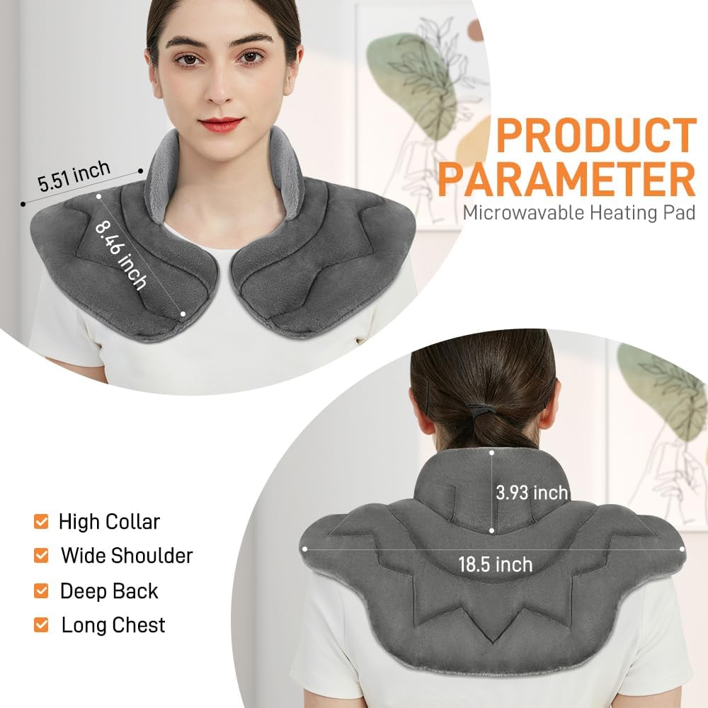 Microwavable Heat Pad for Neck and Shoulders, Weighted Microwave Moist Heating Wrap for Pain Relief Sore Muscle Stress Tension, Heated Wrap with Aromatherapy, Hot & Cold Compress, Grey