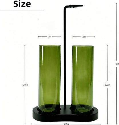 Green Glass Incense Holder, Colorful Incense Sticks Burner Holder with Storage,Hang Upside Down Incense Holder for Sticks with Glass Ash Catcher for Meditation Yoga Spa Room Decor (Green)