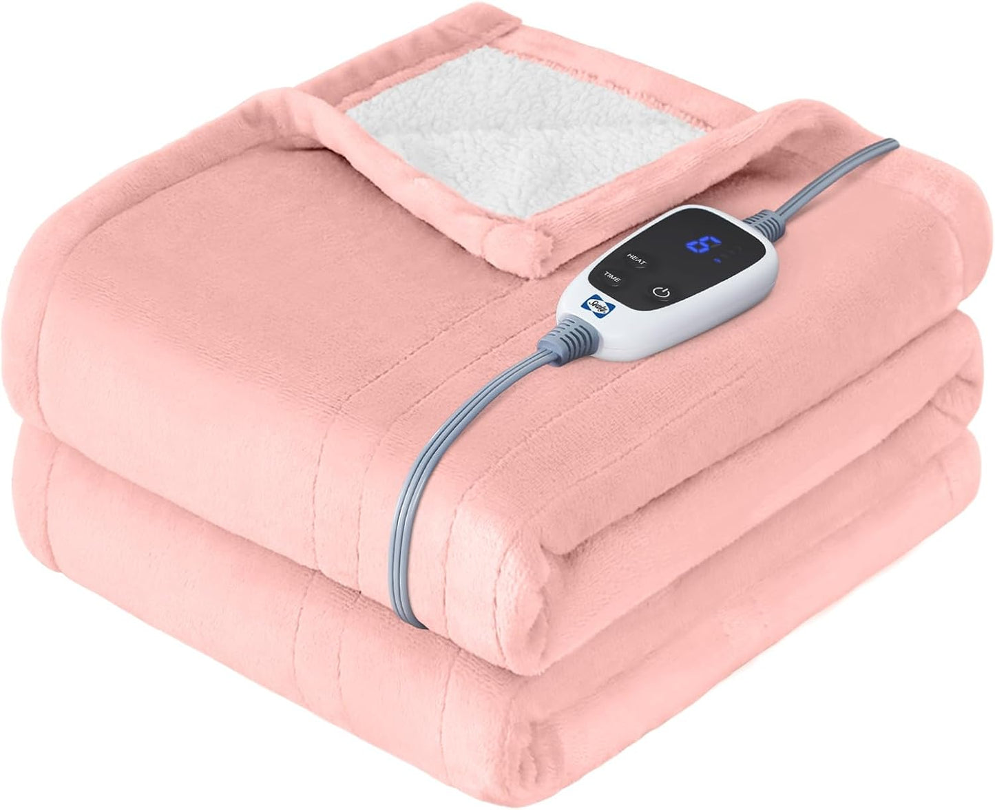Sealy Electric Throw Blanket, Flannel & Sherpa Heated Throw with 6 Heating Levels & 2-10 Hours Auto Shut Off, Fast Heating & Machine Washable, 50x60 Inch, Light Grey