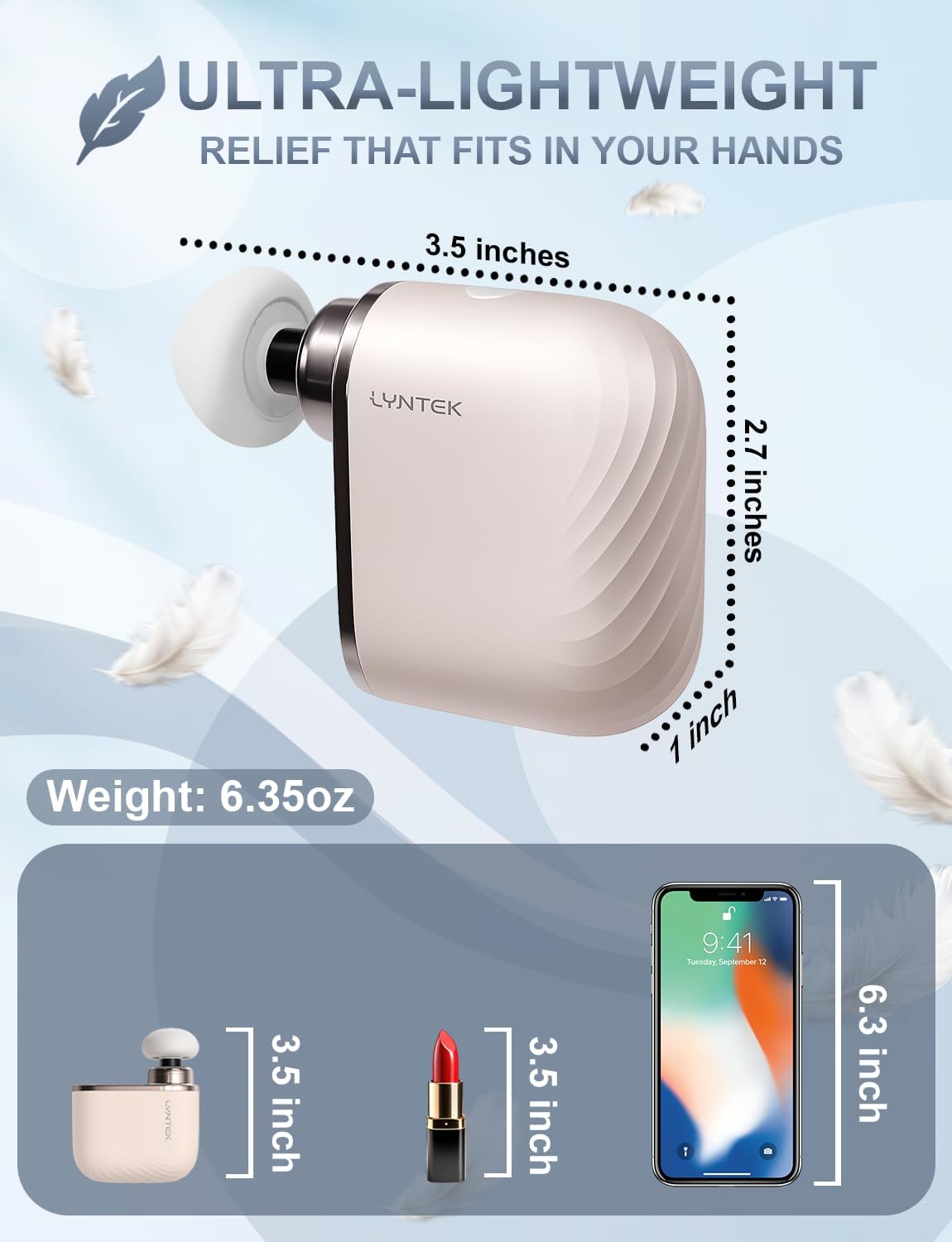 Mini Massage Gun - Small Handheld Muscle Massager with Percussion Deep Tissue, 5 Adjustable Vibration Frequency & 3 Interchangeable Heads - Portable Pocket Massage Gun for Gym, Travel, Office