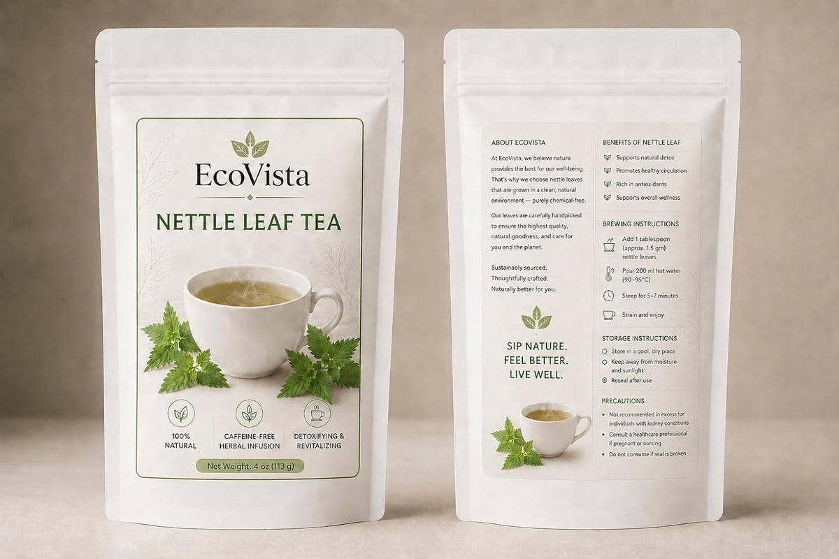 Ecovista Stinging Nettle Leaf 4oz | Dried Nettle Leaves (Urtica Dioica) | Premium Cut & Sifted Herbal Tea | Caffeine-Free | 100% Natural & Pure