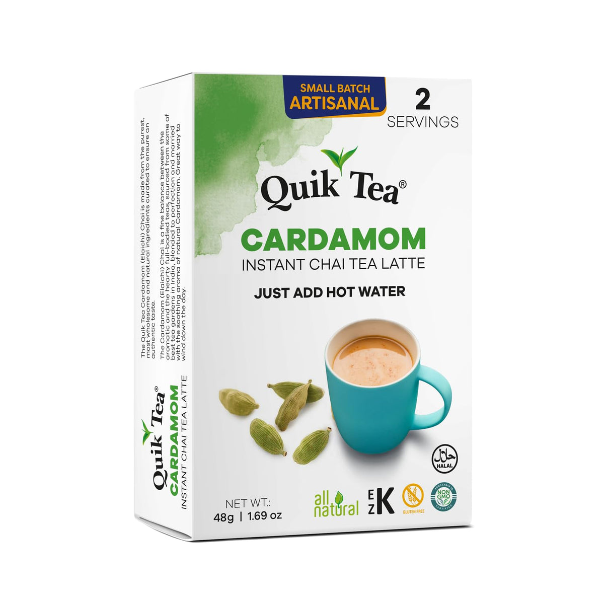 QuikTea Instant Chai Tea Latte Mix, Cardamom, 2 Sachets