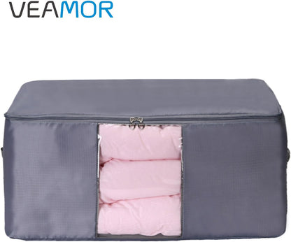 Blanket Storage Bags Pillow Bedspread Bedding Clothes Organizer Storage Containers With Zippers Breathable and Moistureproof. (Navy blue 2pcs, L)