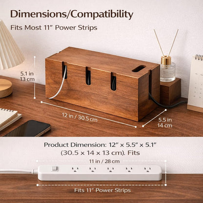 Large Acacia Wood Cable Management Box for Power Strips