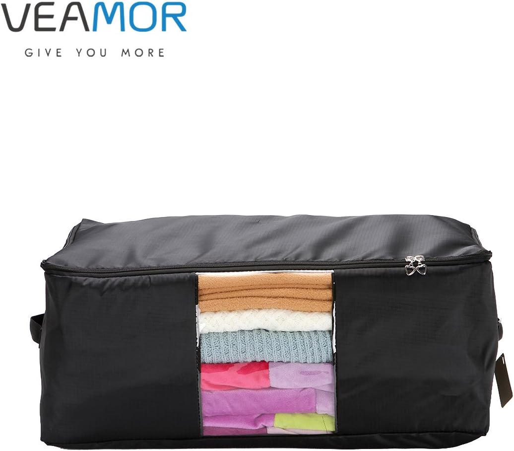 Blanket Storage Bags Pillow Bedspread Bedding Clothes Organizer Storage Containers With Zippers Breathable and Moistureproof. (Navy blue 2pcs, L)