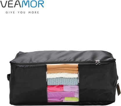 Blanket Storage Bags Pillow Bedspread Bedding Clothes Organizer Storage Containers With Zippers Breathable and Moistureproof. (Navy blue 2pcs, L)