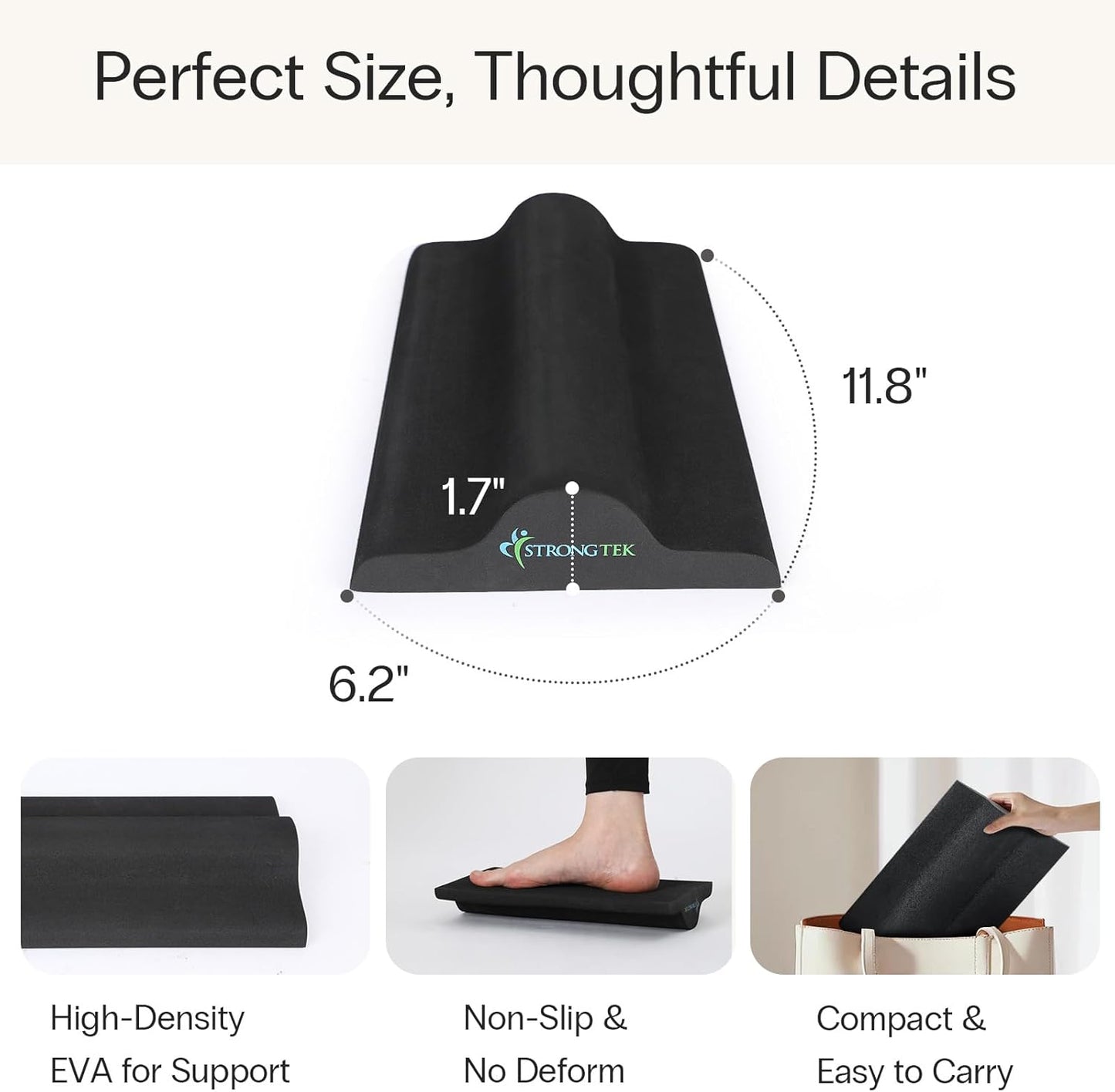 StrongTek Plantar Fasciitis Relief Foot Stretcher Pad, High-Density EVA Calf Stretching Block for Heel Pain, Achilles Tendon & Foot Arch Therapy, Portable & Lightweight