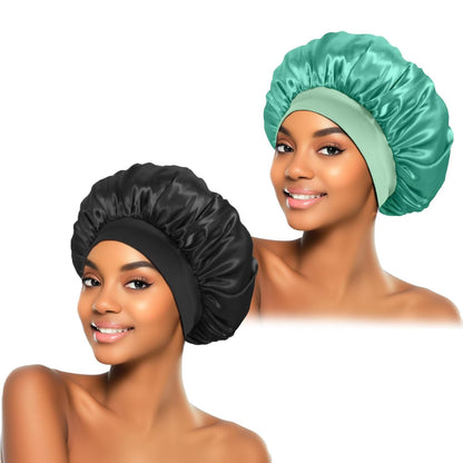 ZHENSILK 2Pcs Silk Bonnet for Sleeping, Satin Hair Bonnets, Soft Elastic Band Silk Sleep Cap, Hair Wrap for Women (Black Gold)