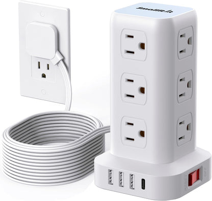 Extension Cord with Multiple Outlets, SMALLRT Power Strip Tower, Outlet Extender with 12 AC Outlets 4 USB, 6.5FT Extension Cord for Home Dorm Room, Office Supplies,Overload Protection