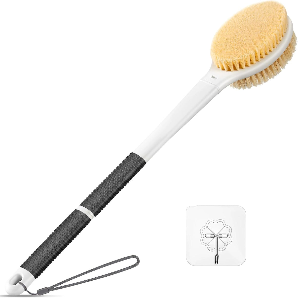 Dry Brushing Body Brush for Massage - Natural Boar Bristle Exfoliating Brush with Massage Nodes for Lymphatic Drainage, Cellulite, Blood Circulation Improving Skin Health for Women Men Elderly(Grey)