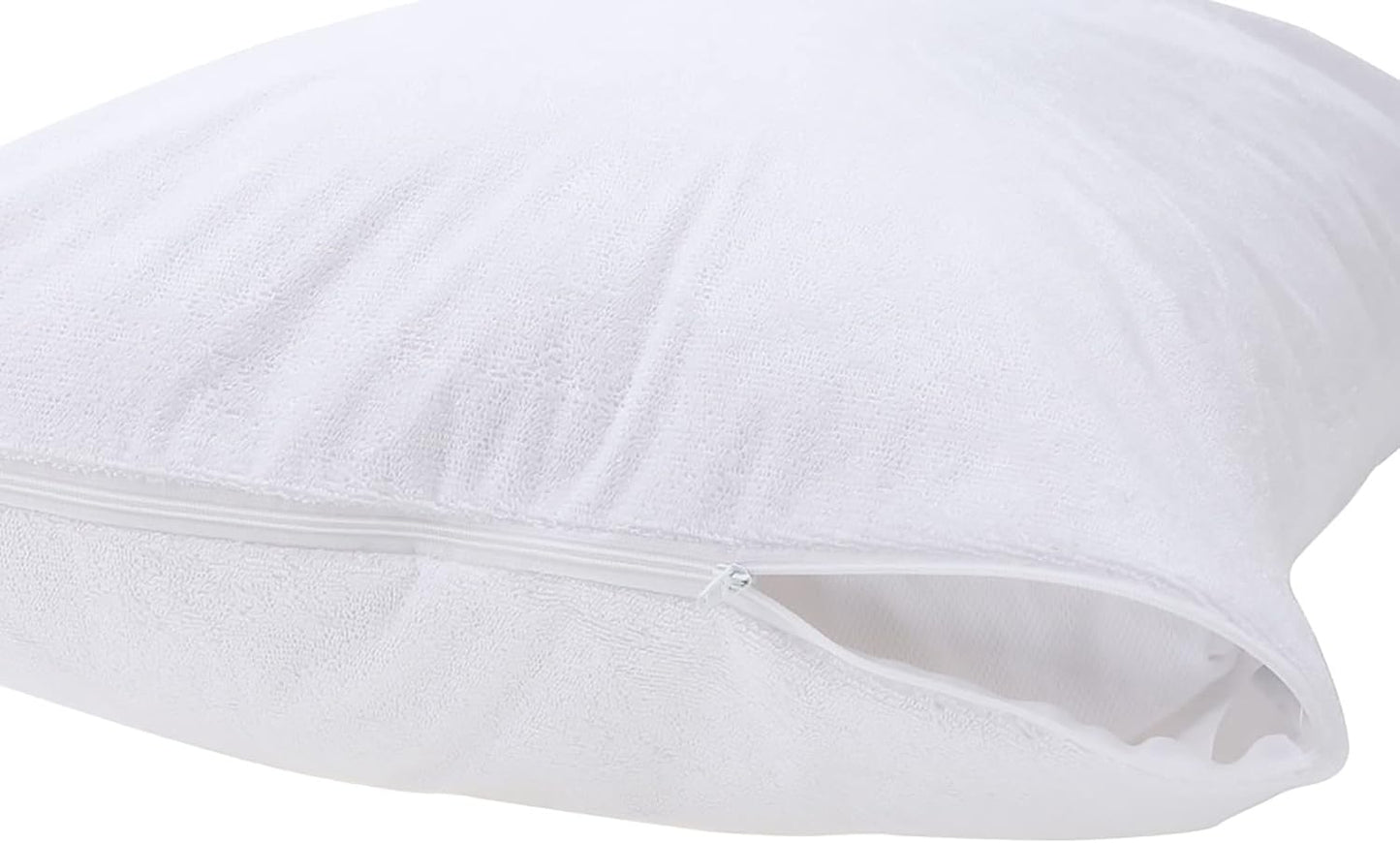 Kingnex Feather Proof Pillow Protectors with Zipper Standard Size 2 Pack - 100% Waterproof - Down Proof - Terry Surface