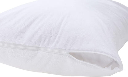 Kingnex Feather Proof Pillow Protectors with Zipper Standard Size 2 Pack - 100% Waterproof - Down Proof - Terry Surface