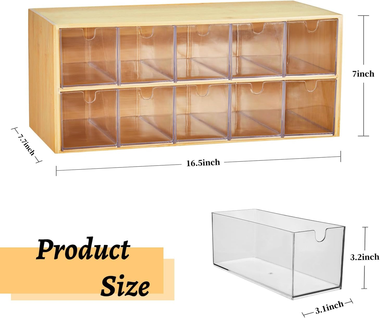 TIMIEEYA Tea Bag Organizer - Bamboo Tea Storage With Drawer 3 Layer, Organizer for Tea Bags Natural Wood & Acrylic for Countertop Office Kitchen Cabinet Pantry