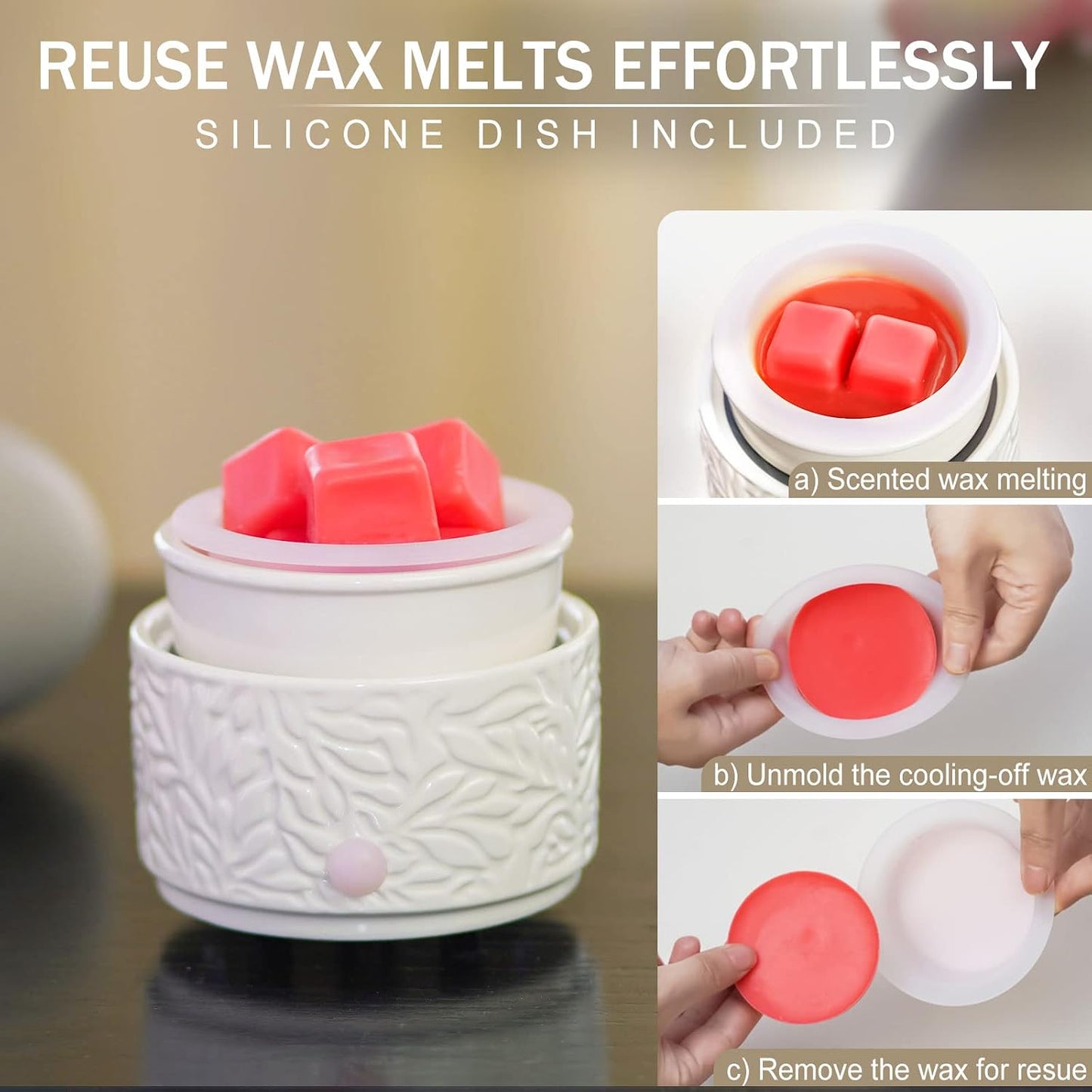Wax Melt Warmer 3-in-1 Electric, Ceramic Wax Burner for Scented Wax & Essential Oil – Fast Heating, Flame-Free Aromatherapy for Home Office, White