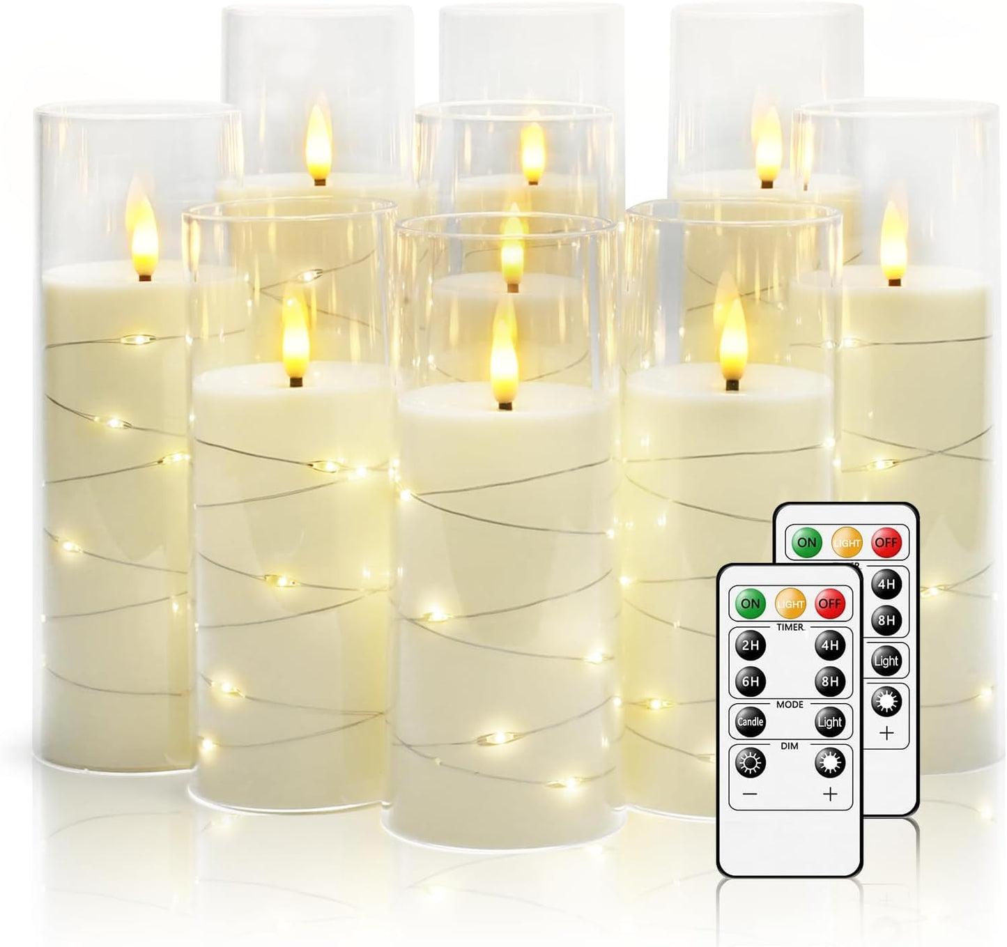 Nimiko Flickering Flameless LED Candles,Battery Operated Candles 24 Pcs with Embedded Star String,Acrylic LED Pillar Candles with Remote,Suitable for Home Decoration to Create an Atmosphere (White)