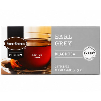 Farmer Brothers Premium Earl Grey Black Tea Bags, 25 Count, Gluten-Free
