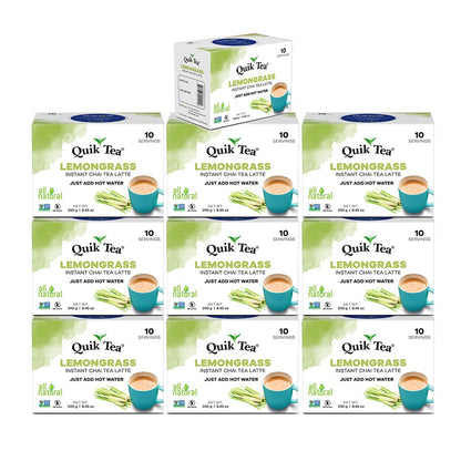 QuikTea Instant Chai Tea Latte Mix, Lemongrass, Unsweetened, 10 Sachets