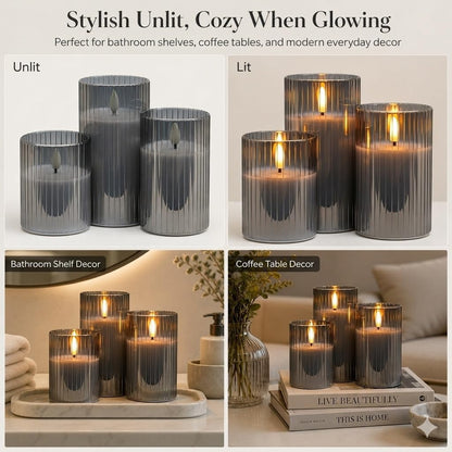 ANGELLOONG Flickering Flameless Candles, Realistic Battery Operated Candles with Remote and Timer, Set of 3 LED Candles for Fall Room Home Wedding Decor Centerpieces Table Party Christmas Decorations