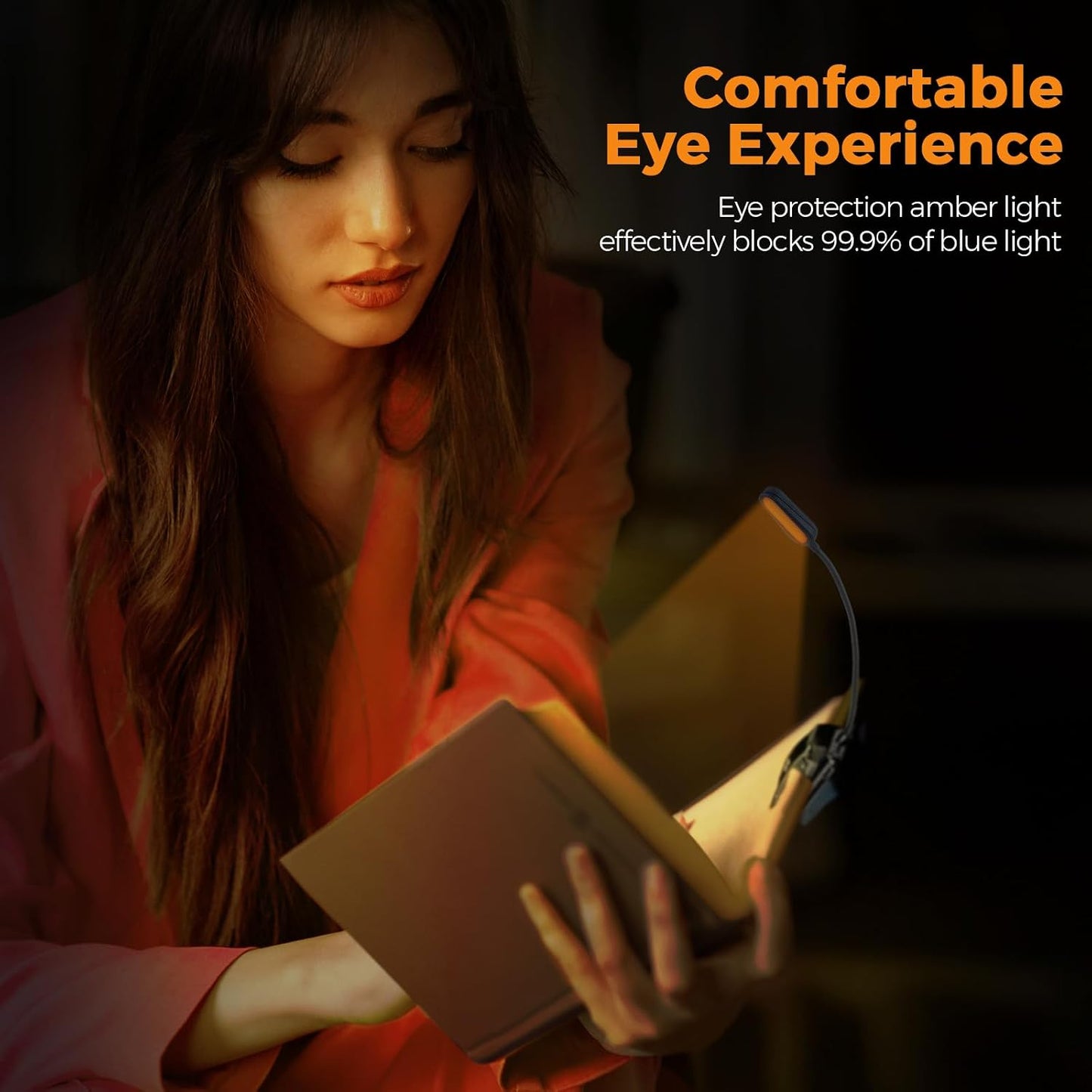2025 Amber Lights for Reading Books in Bed - Rechargeable Clip On Amber LED Light with USB Cable, Optimal Eye-Care Lights for Relaxing Reading