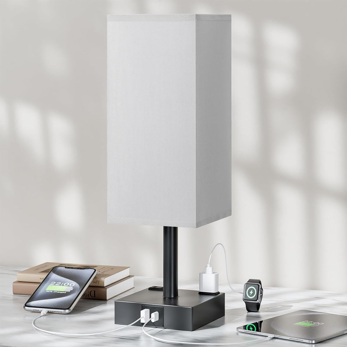 Touch Bedside Table Lamp for Bedroom - Dimmable, USB C+A, 2 AC Outlets