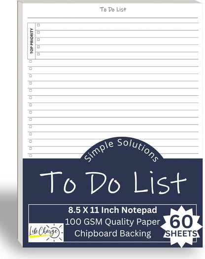 Life Charge Weekly Planner Notepad for Work & Home, Weekly To Do List Pad with Daily Checklist, Priority & Notes, 60 Pages, 8.5 x 11 Letter, Landscape