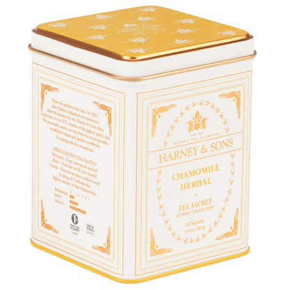 Harney & Sons Chamomile Herbal Tea, 20 Sachets in Tin | Egyptian chamomile flower herbal tea. Naturally caffeine free.