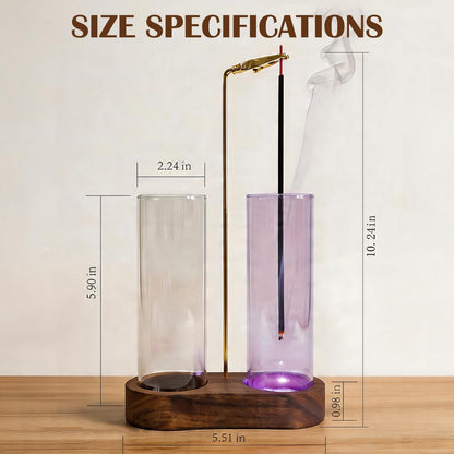 Glass Glowing Incense Holder - Modern Double Tube Incense Stick Burner with Ash Catcher - Aesthetic 2-in-1 Fragrance Display for Palo Santo, Sage & Candles - Zen Decor for Yoga & Meditation