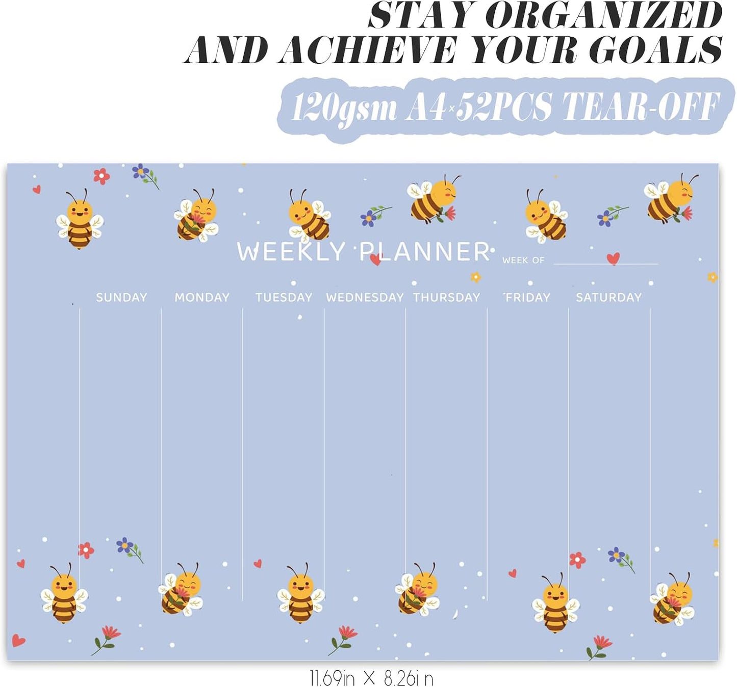 Undated Weekly Planner Notepad, 52 Sheet Tear-Off Weekly To Do List Notepad, Desk Planner Pad Calendar, Blank Calendar for Daily Habit Tracking/Menu Planning(8.26"x11,69")