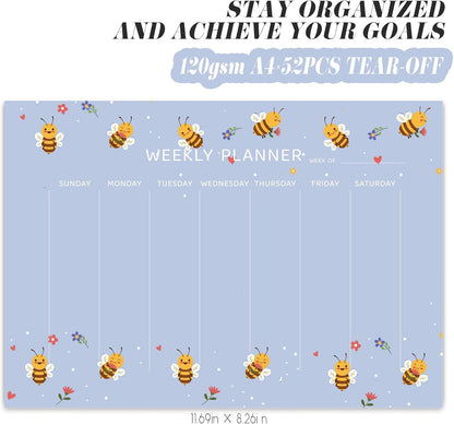 Undated Weekly Planner Notepad, 52 Sheet Tear-Off Weekly To Do List Notepad, Desk Planner Pad Calendar, Blank Calendar for Daily Habit Tracking/Menu Planning(8.26"x11,69")